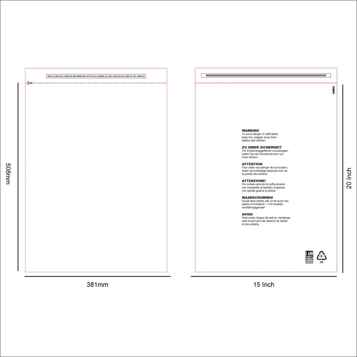 Design for eco-friendly Transparent mailing bags 15 x 20